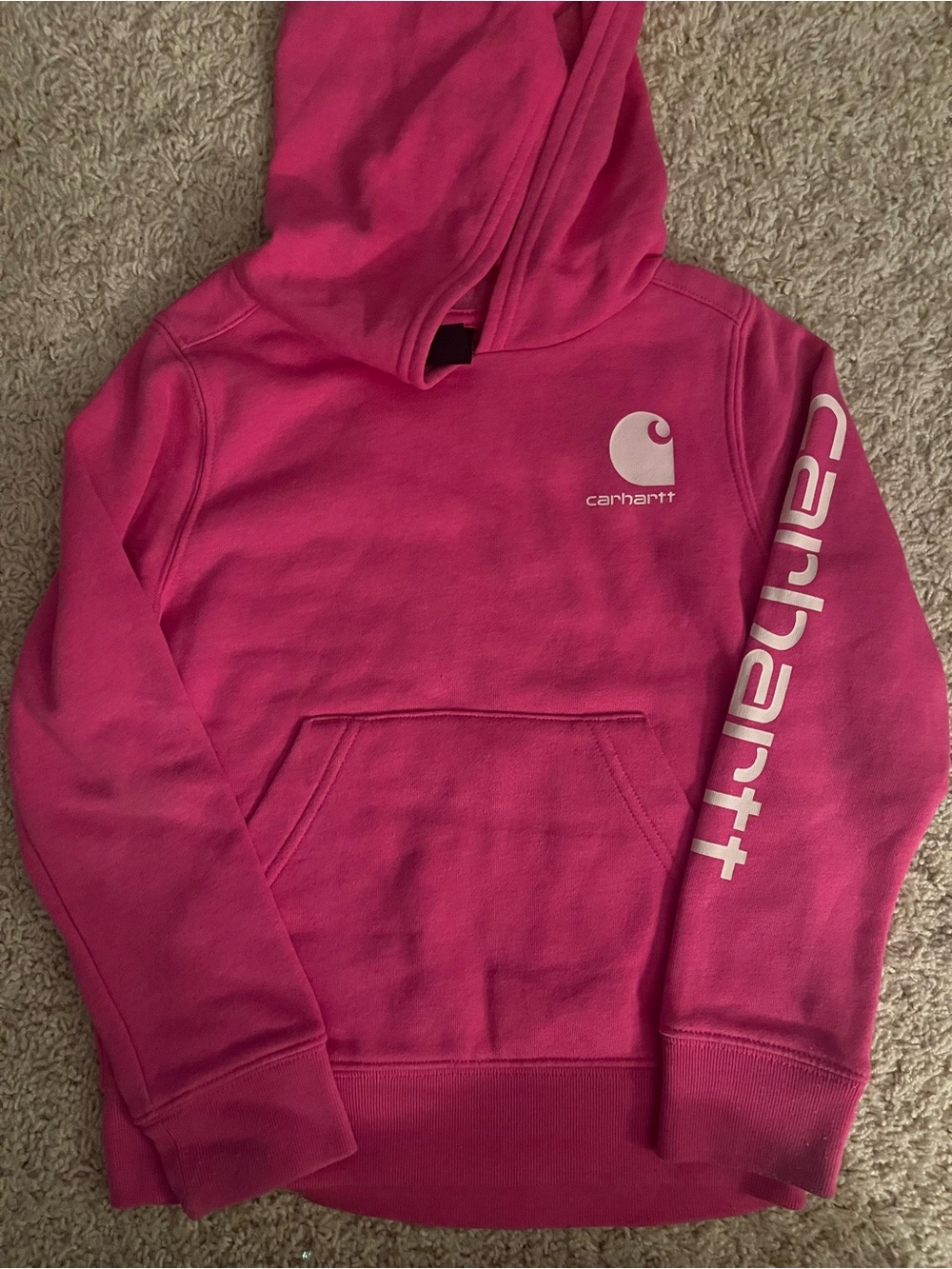 Carhartt Girl’s Logo Hot Pink Pullover Hoodie, Size 5